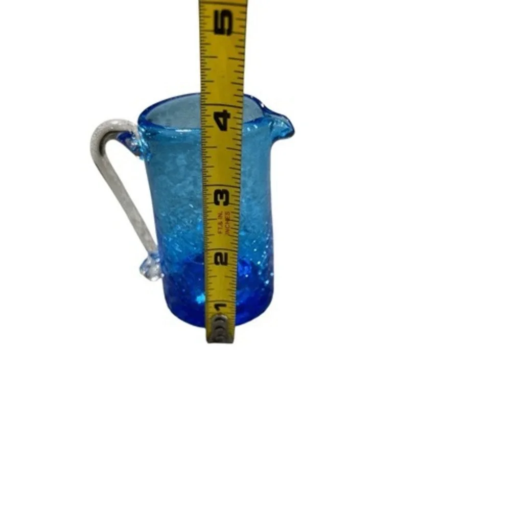 Vintage Crackle Glass Bud Vase Set Amber Green Blue Mini Pitcher Trio